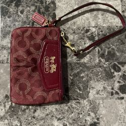 Burgundy Authentic Coach Wristlet 