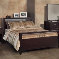 Complete Room Of Furniture Cal King Bed + Frame, 2 Nightstands, Long Dresser & Mirror, Tall Dresser, Media Center, Armoire