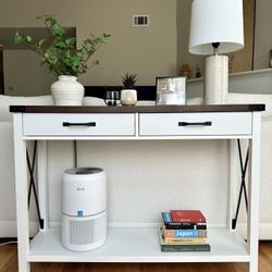 43” Farmhouse Console Table – White Frame, Walnut Top, 2 Drawers + Bottom Shelf