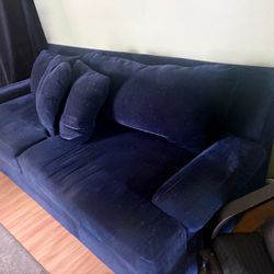 Navy Blue Velvet Sofa with Cushions