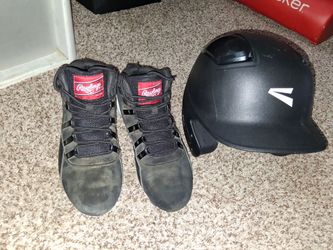 Youth Baseball cleats and helmet