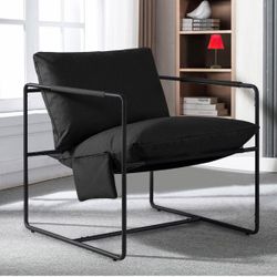 Accent Chair Modern Minimalist - Simple Metal Framed Armchair, Soft 35D Shredded Foam Cushion Upholstered Comfy Relaxing Chairs for Living Room Bedroo