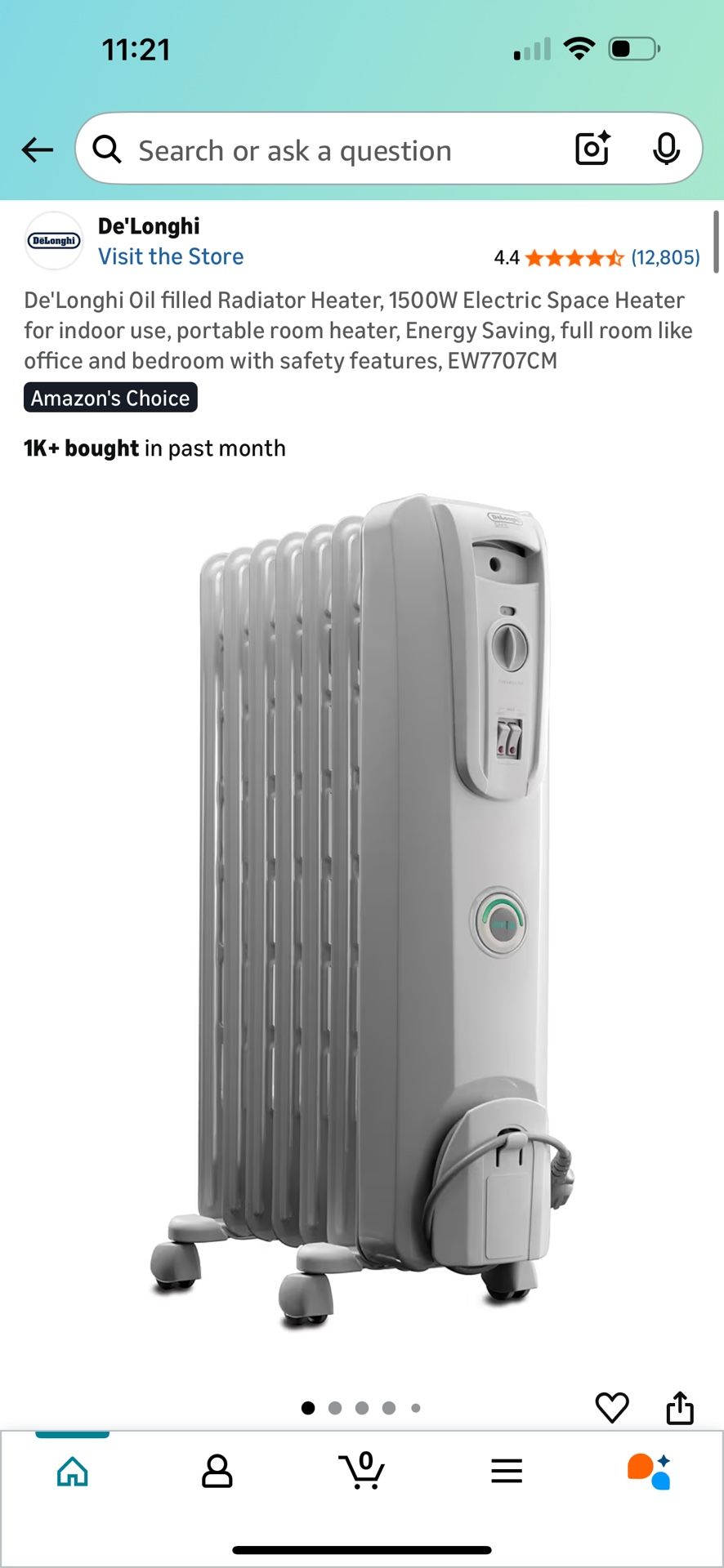 De'Longhi Oil filled Radiator Heater, 1500W Electric Space Heater for indoor use, portable room heater, Energy Saving, full room like office and bedro