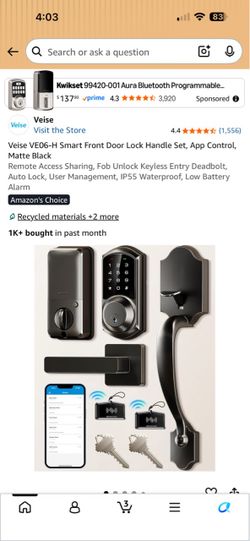 Veise VE06-H Smart Front Door Lock Handle Set, App Control