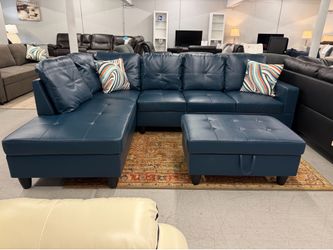 Peacock Blue Sectional with Storage Ottoman