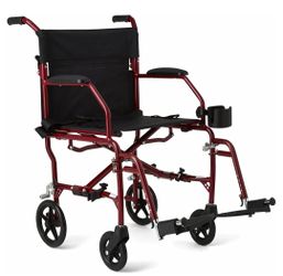 Medline Lightweight Foldable Transport Wheelchair for Adults with 19-Inch Seat, Aluminum Frame, Swing-Away Footrests, Rear Locking Brakes & Cup Holder
