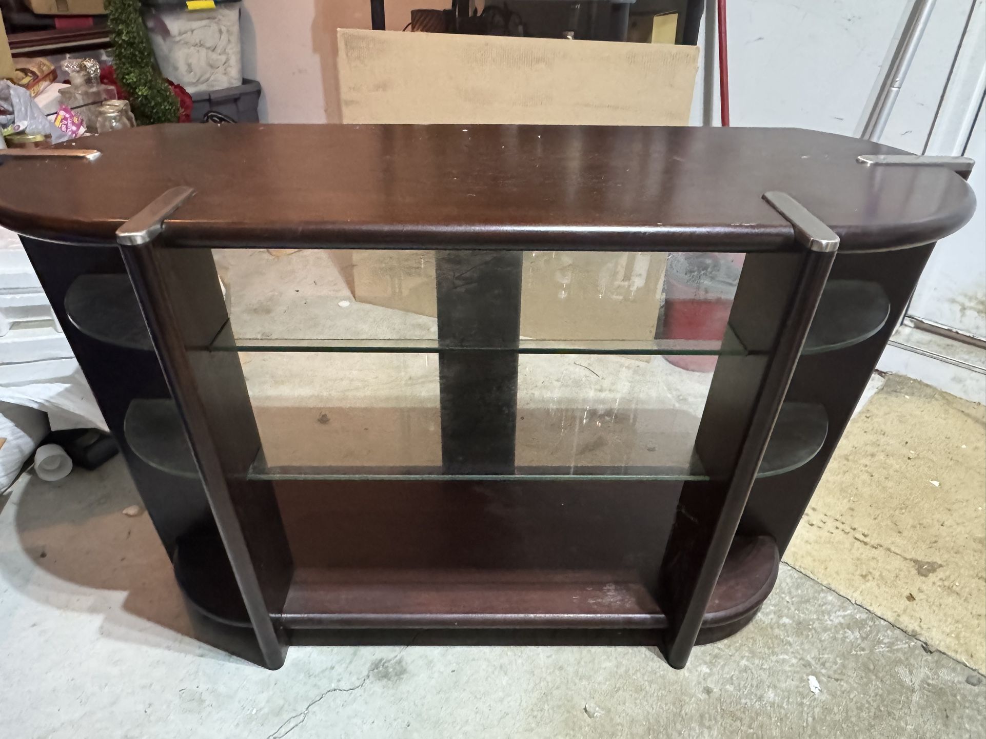 Dark Wood Tv Stand With Glass Shelving