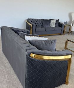 3 Sofa Gray Velvet Couches