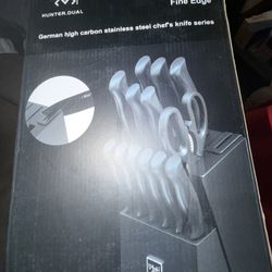 HUNTER.DUAL DF-15 PRO Knife Block Set German Stainless Steel Built-in Sharpener In