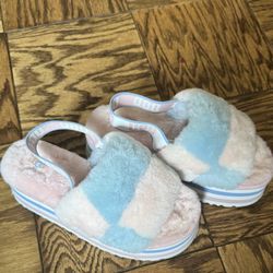 UGG FLUFF YEAH DISCO CHECKER SLIDE PRIDE PASTEL STRIPE SANDAL US 8 / EU 39 /UK 6