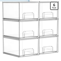 6 Pack Small Clear Stackable Storage Drawers,Acrylic Bathroom Makeup Organizer