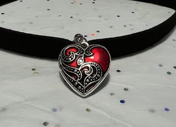 Enamel Blood Red Heart Gothic Punk Steampunk Choker Velvet Necklace