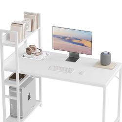 Modern Black & White Computer Desk with Shelves – Perfect for Home Office Setup 🖥️📚