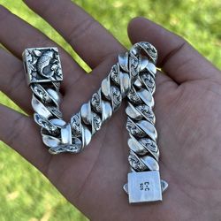 925 Sterling Silver Engraved Cuban  Link Bracelet - Heavy