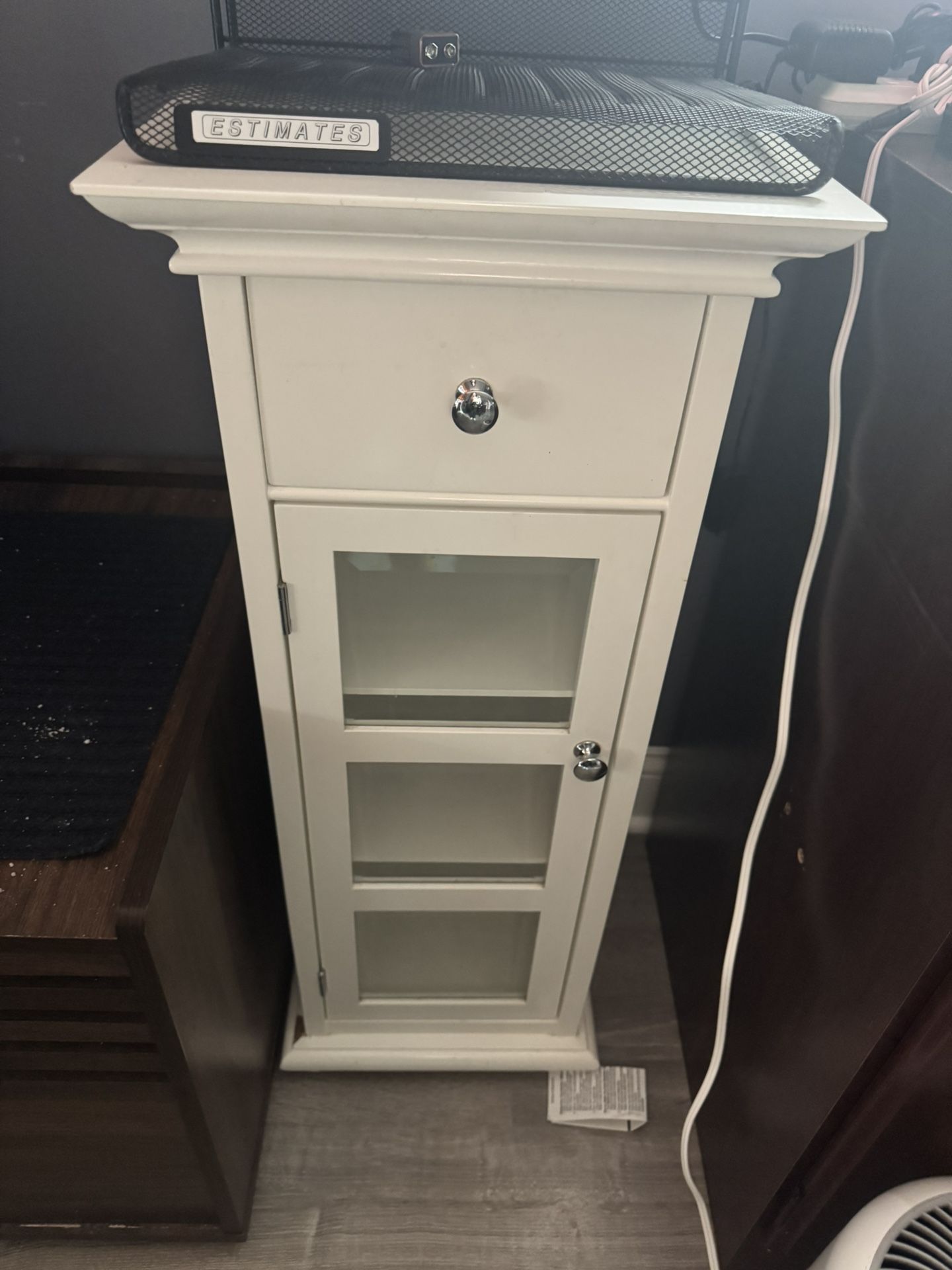 Small White Wooden Cabinet Shelf With Window Display