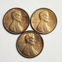 1975 One Cent Counterstamped Penny Coins - Texas , Florida , Oklahoma - State Pennies