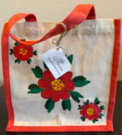 Hand-Painted Floral Canvas Tote Bag