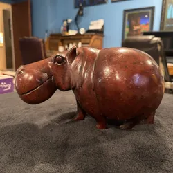 Hand Carved African Padauk Wood Hippo Hippopotamus Sculpture 12 Inches