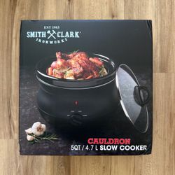 Smith & Clark 5 Quart Qt Cast Iron Cauldron Pot Slow Cooker