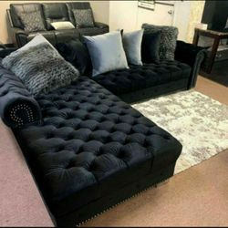 Royal Black Velvet RAF Sectional
&Couch & living room set & sofa 1299