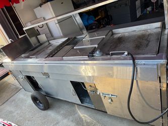 Hot Dog Cart with two grills, deep fryer and steam tables