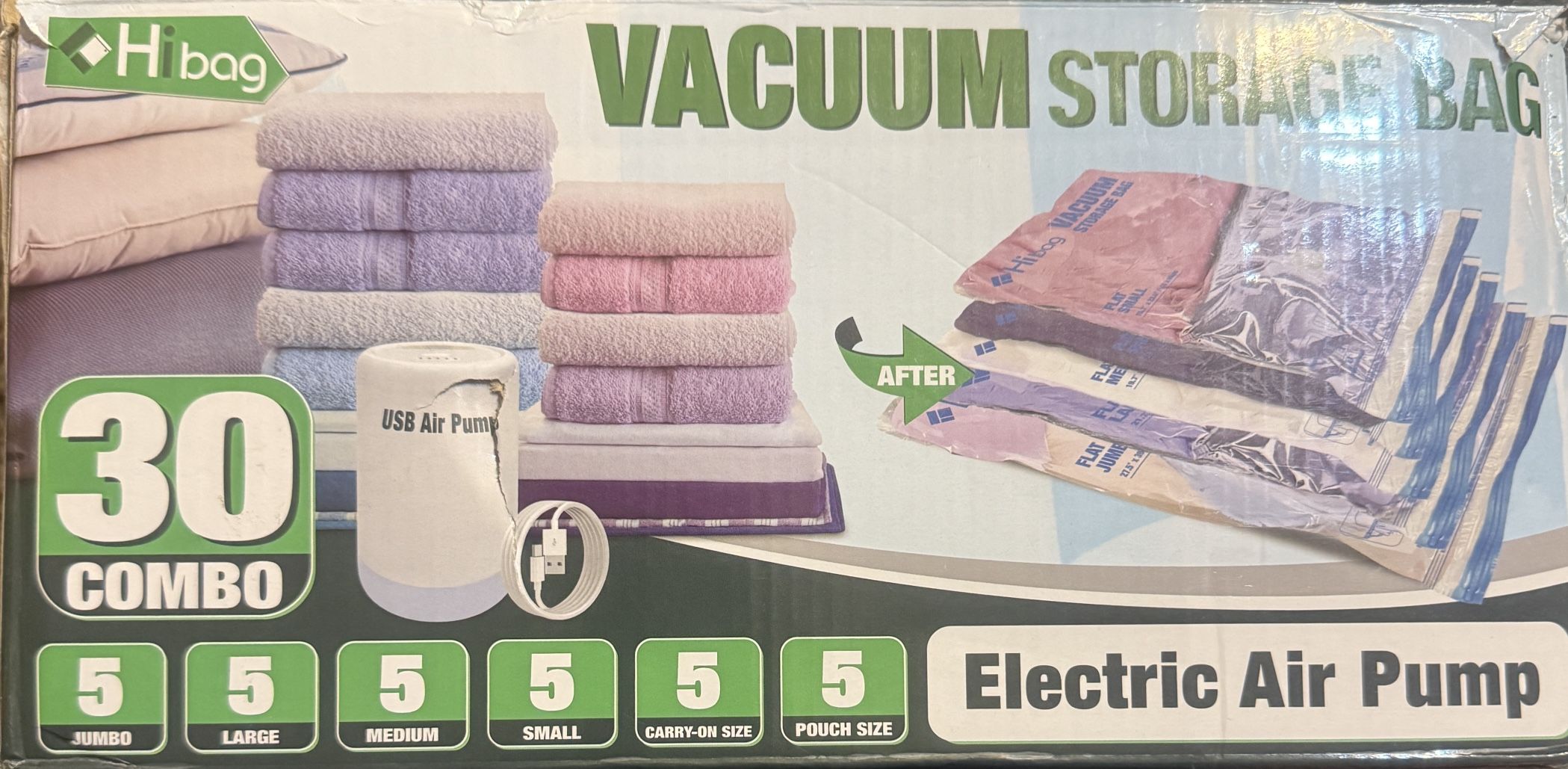 Vacuum Storage Bags, 30 ct, 5 ea-(Jumbo, large, med, small, carry-on, & pouch Sz