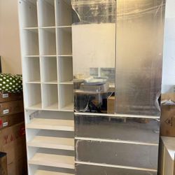 85'' Tall Mirrored Armoire with Shoe Storage Racks, Armoire Wardrobe Closet with Open Storage Shelf, Modern Wooden 2 Doors &3 Drawers Closet for Bedro