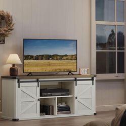 TV Stand 65 Inch With Sliding Barn Doors Farmhouse Rustic