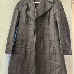 Grey Checked Womens Wool Insulated Coat