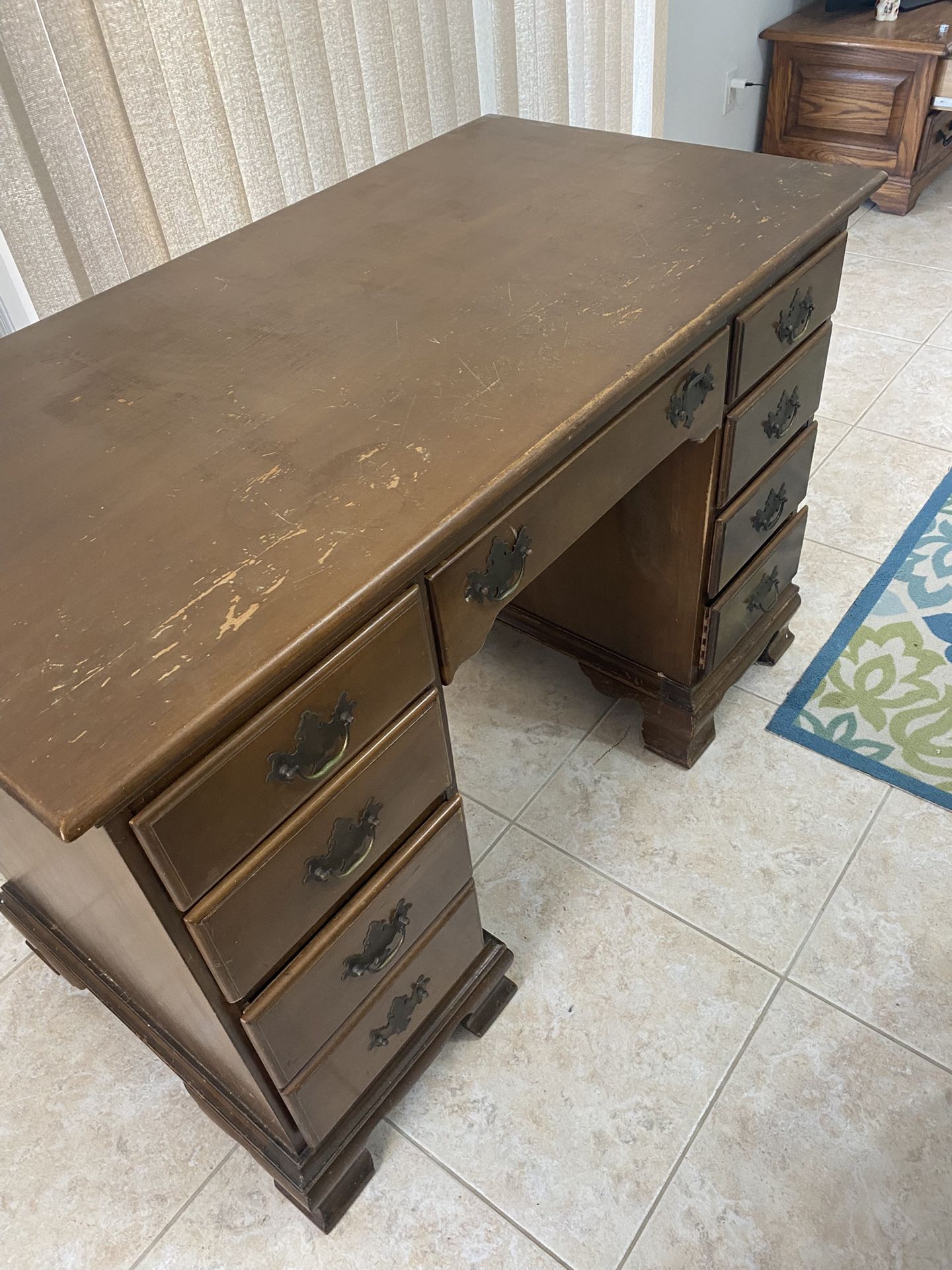 Writing Desk 9 Drawer Old From The 1970s