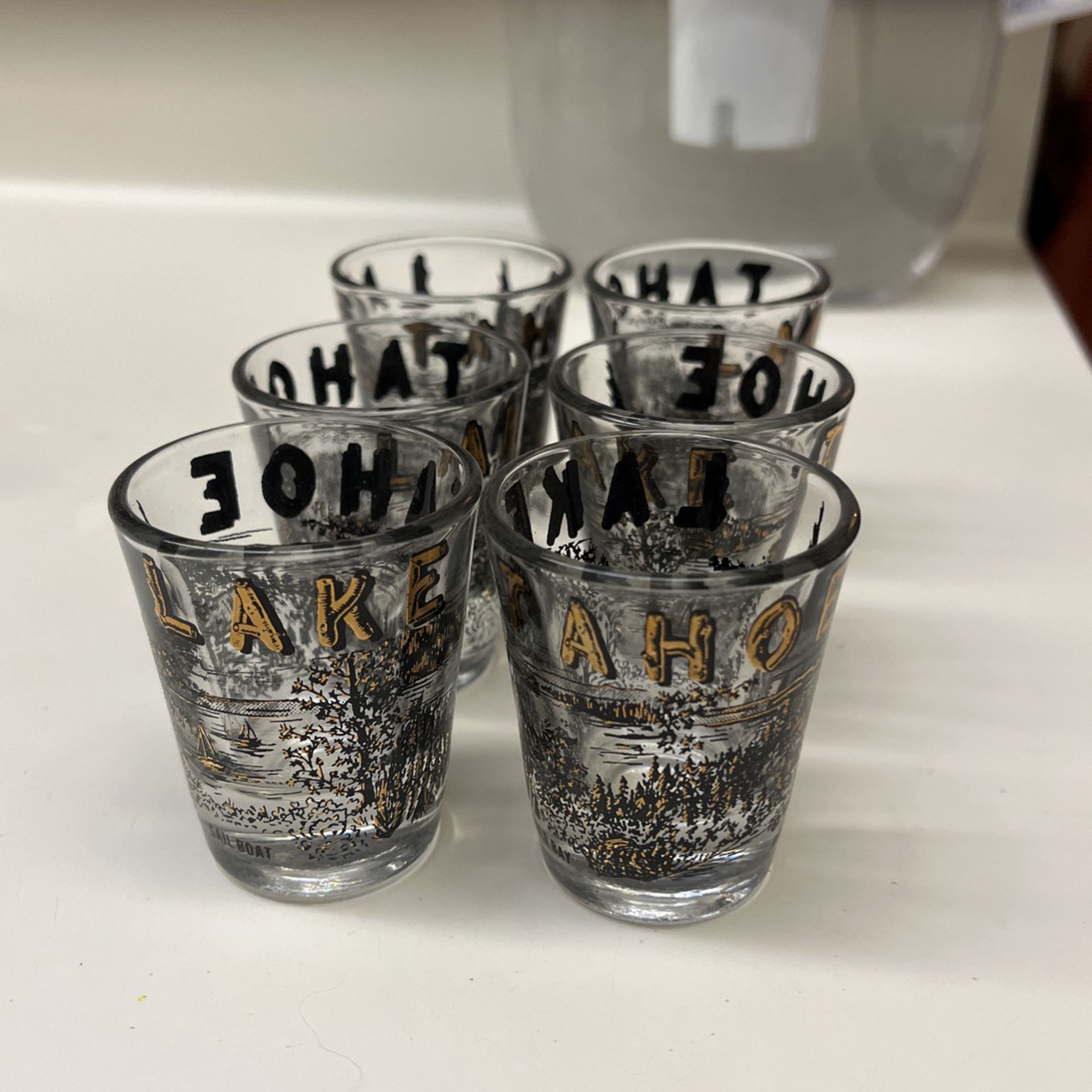 Lake Tahoe Souvenir Shot Glasses Glass Set Sail Boat Emerald Bay Roadside Alcohol Drinking Cups