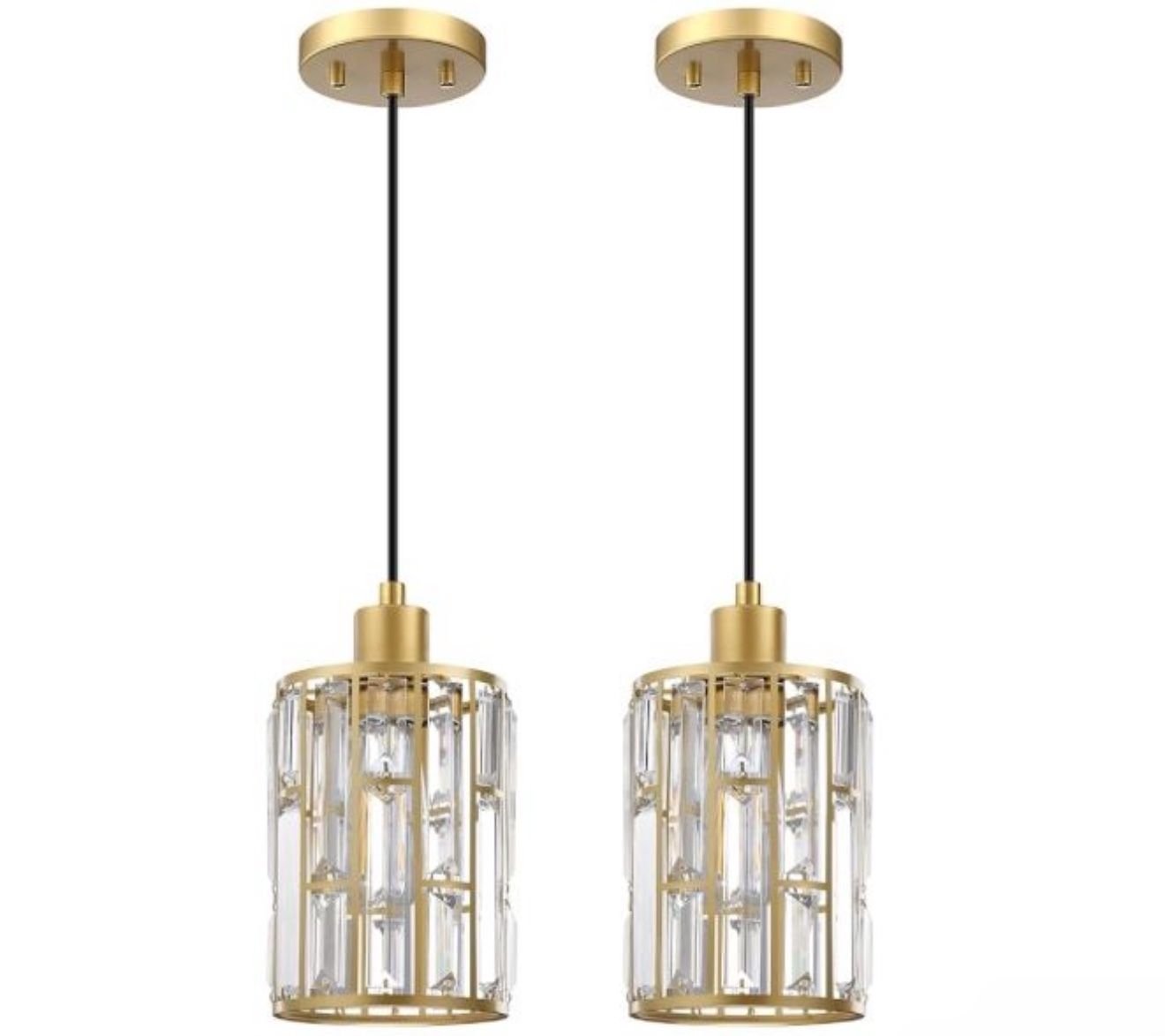 Set of Two Modern Concise Crystal Pendant Ceiling Light Fixture (5.3" Gold