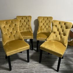 🔥SOFT Wingback Tuft Gold Dining Chairs 