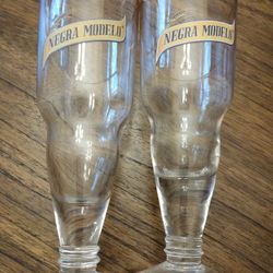 Negra Modelo Inverted Bottle Prestige Glass Gold Rimmed Lot Of 2 