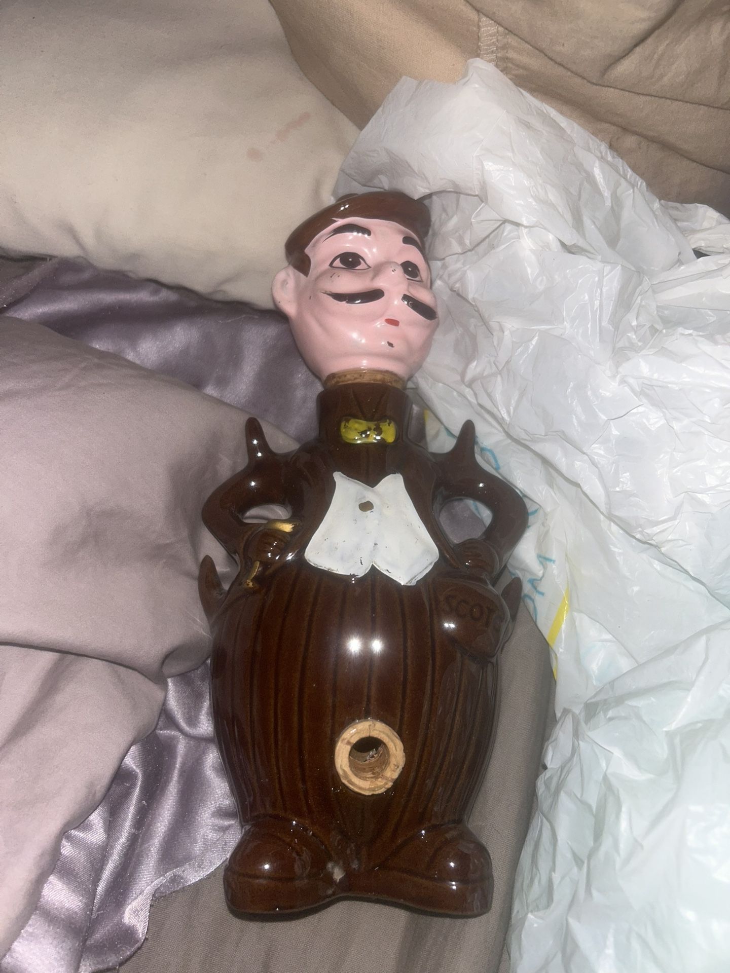 Vintage Bartender Ceramic Scotch Spout Decanter Gentleman in Suit Japan MCM Dispenser