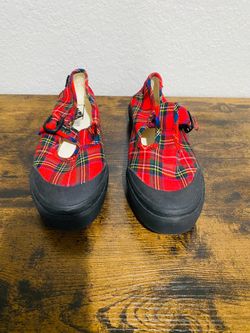 VANS Women's Mary Jane Flat Canvas Plaid Buckle Strap Red/Black US 10 EU 41