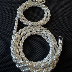 Solid Diamond Cut 925 Silver Rope Link Chain (22” / 3.5mm) - Made in Italy - Anti Tarnish - UNWORN