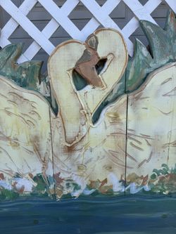 Vintage Hand Carved/Painted Twin Swan Bed