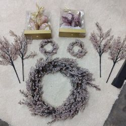 Lavender Ice Crystal Wreath, Candle Rings, Branches And Ornaments 