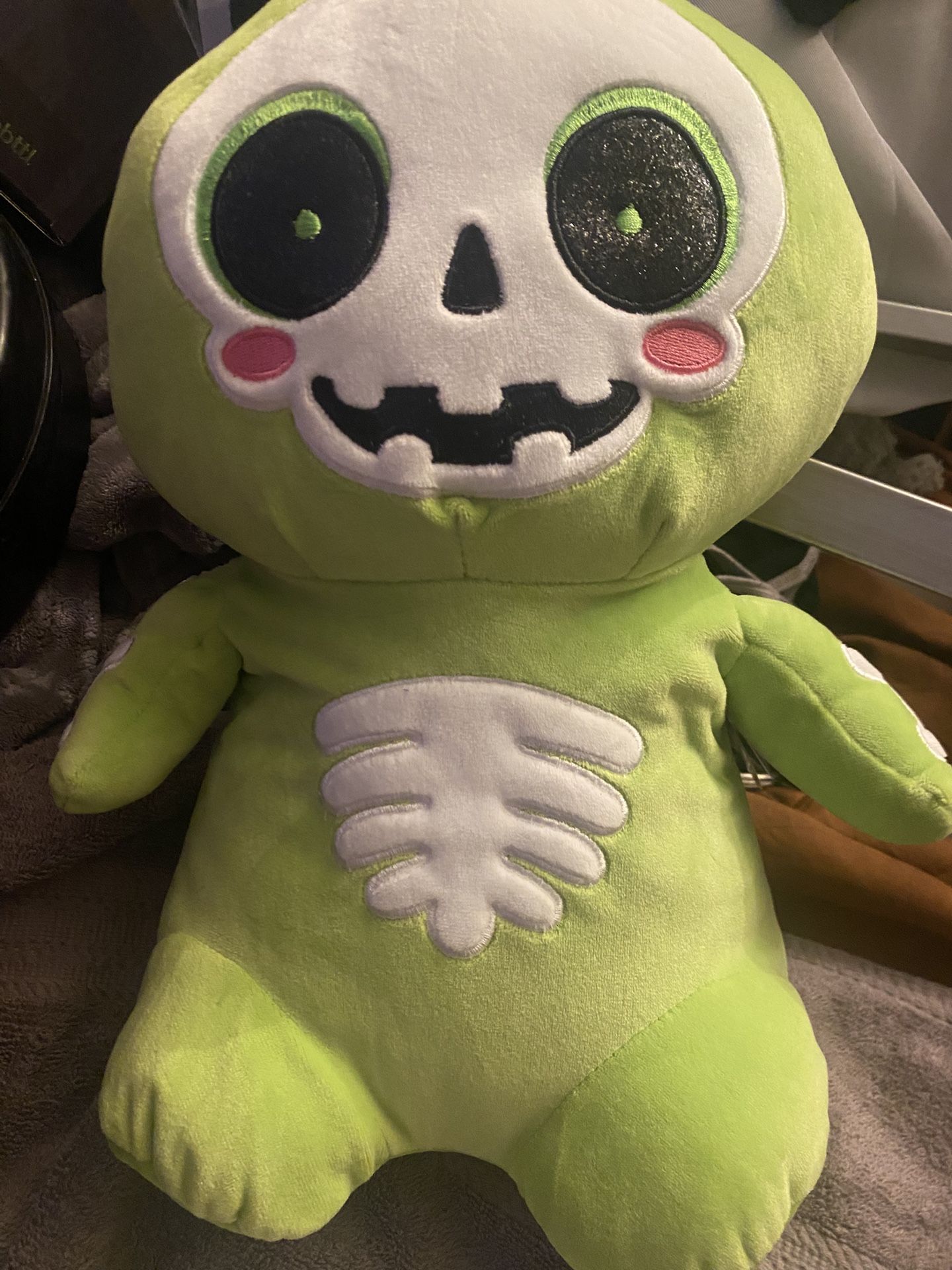 13.5” Neon Green Skeleton Halloween Stuffed Plushy Seasonal Decor-New W/Tag