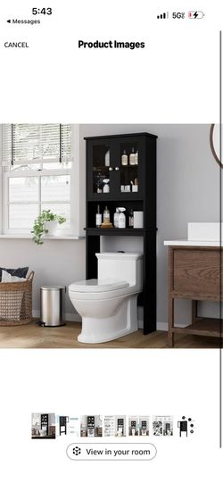 Shintenchi Over The Toilet Storage Cabinet, Bathroom Shelf Organizer with Anti-Tip Device Small Freestanding Space Saver with Adjustable Shelf and Gla