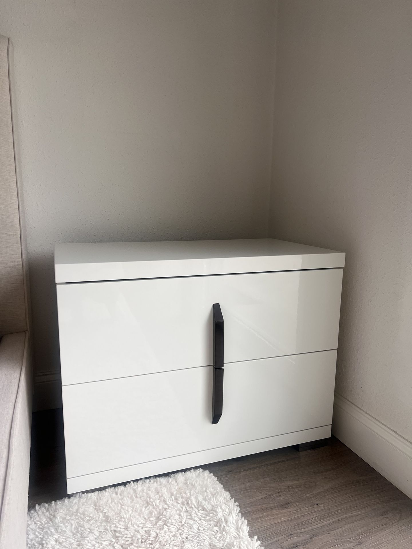 Scandinavian Designs White High Gloss Nightstands (2)
