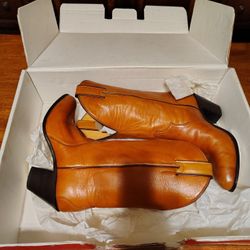 Vintage Rare Justin Boots Amber Brown Leather Heeled Cowboy Boots Sz 6 B