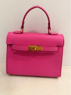 Pink Mini Satchel Top Handle Bag Gold Hardware Designer Style