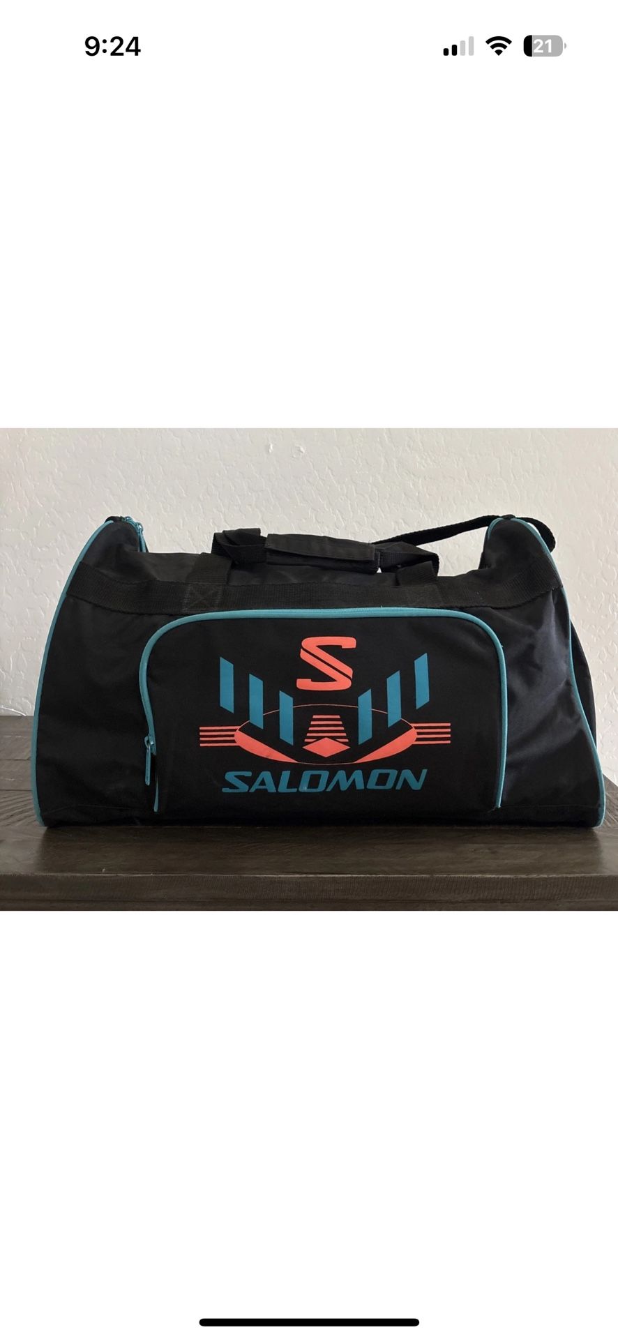 Vintage Salomon Turquoise Duffle Bag 1980s Ski / Sports 21” Measures 21x12x12!