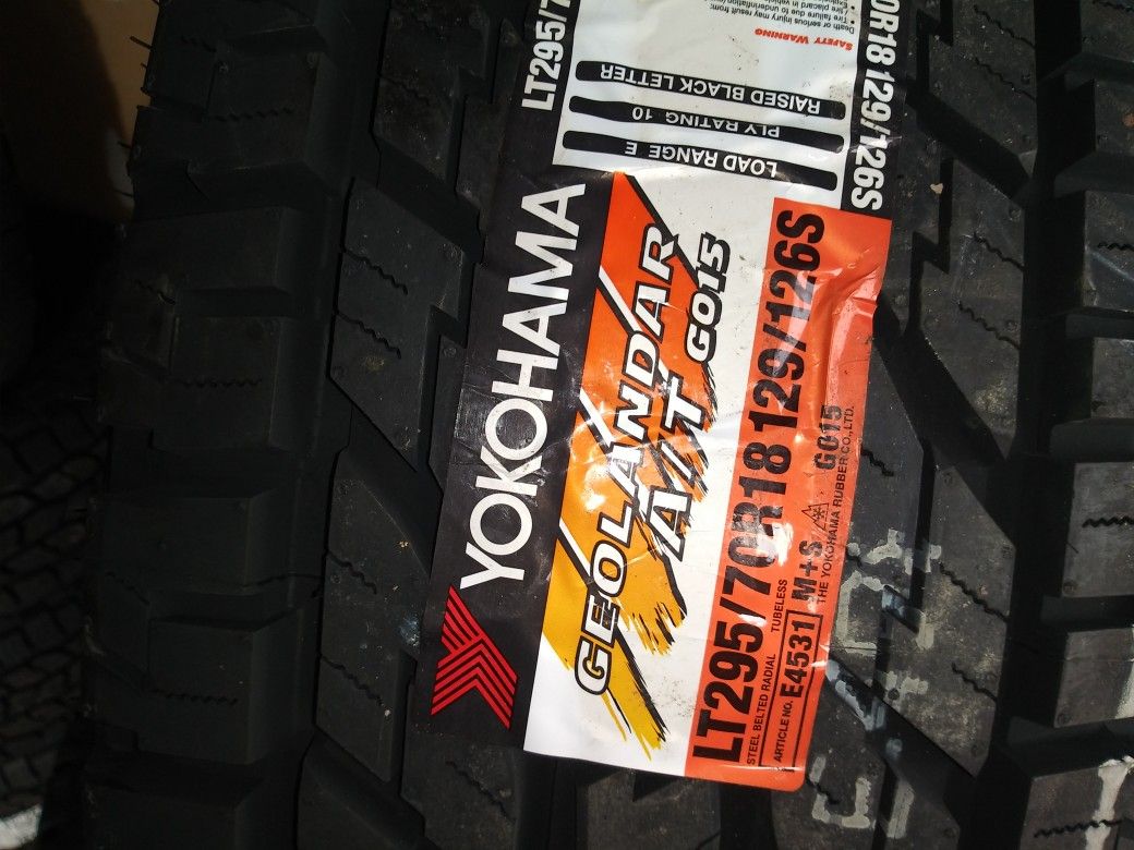 brand new Yokohama tires LT 295 70 18 inch tires 10 ply all terrains
