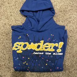 NEW WITH RECEIPT fromSpider Worldwide Sp5der  Blue Hoodie Sz L 100% AUTHENTIC