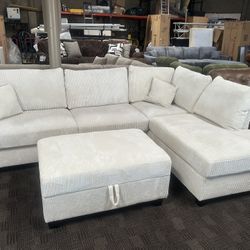 Cream Comfy Sectional W/ Storage Ottoman