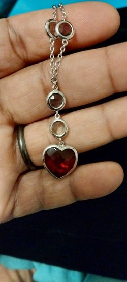 925 Garnet And Citrine Danging Heart Necklace 