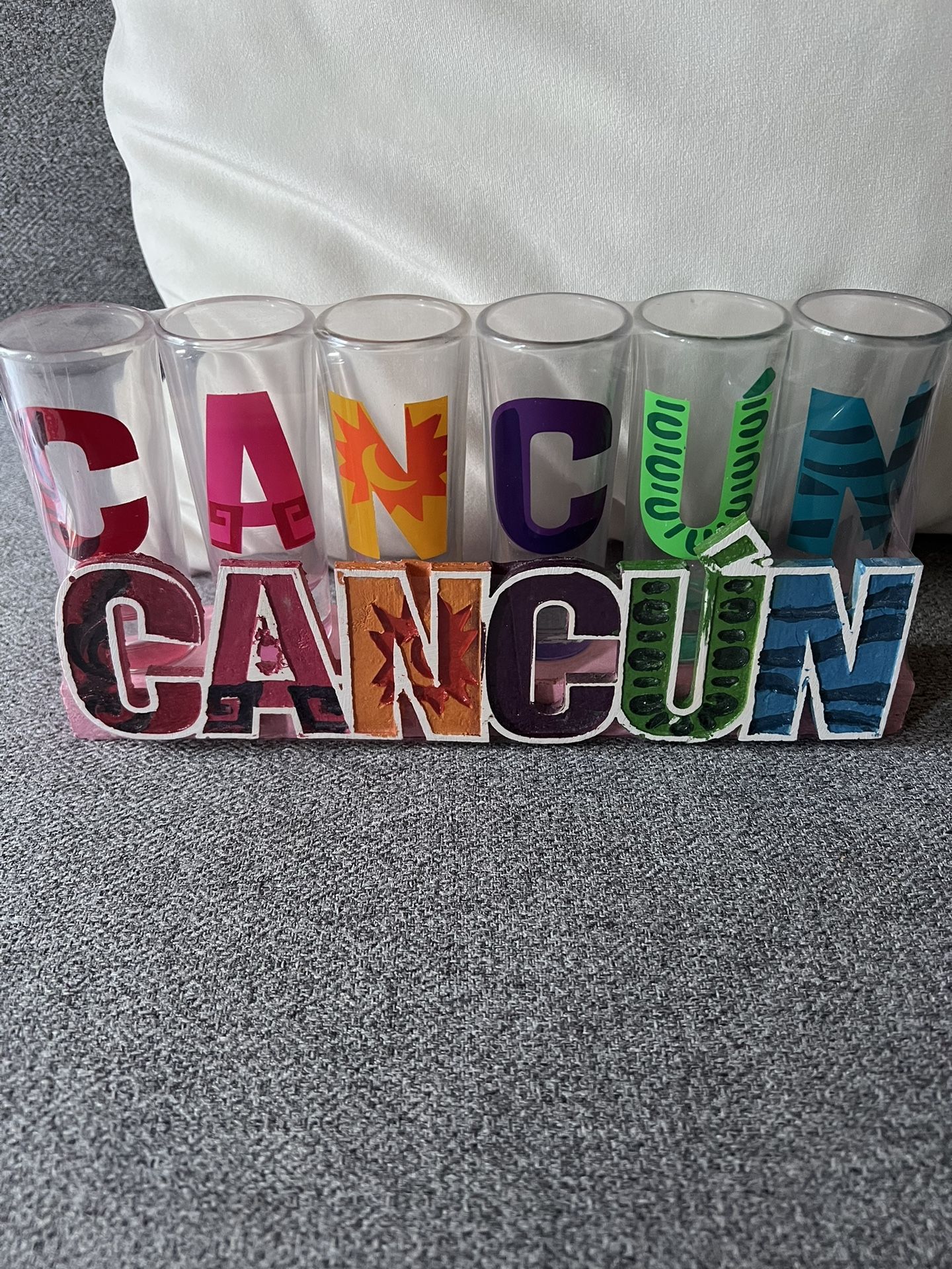 Cancun Shot Glasses Set Of 6 I A Hand Painted Wood Stand
